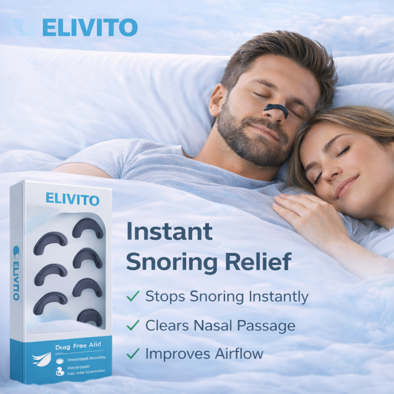 Elivito Breathing Nasal Strips Magnetic Nose Clip | Snoring Stopper for Men | Anti Snoring Devices | Sleep Aid Nose Strip for Men & Women
