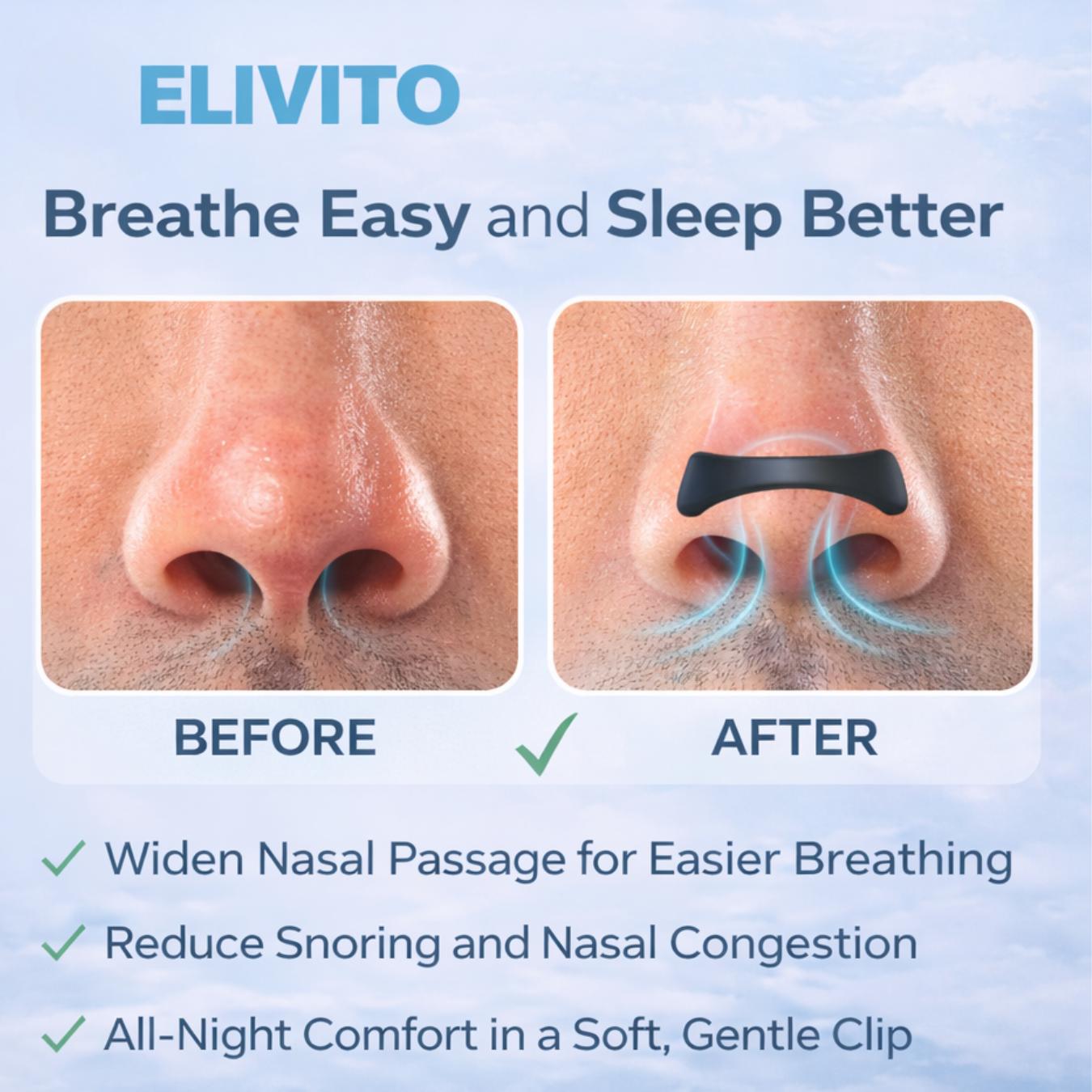 Elivito Breathing Nasal Strips Magnetic Nose Clip | Snoring Stopper for Men | Anti Snoring Devices | Sleep Aid Nose Strip for Men & Women